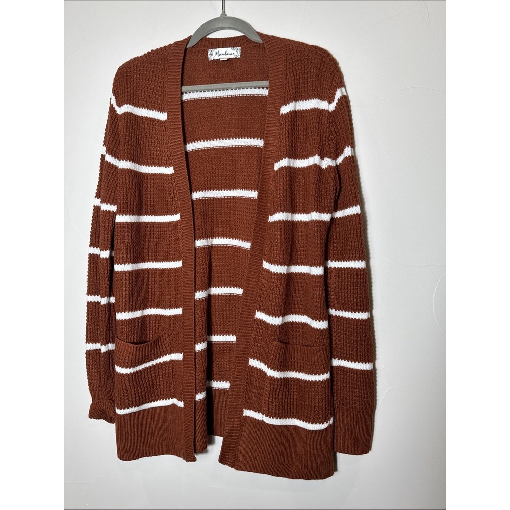 Size L-Moondance Sweater Striped Rust Brown Cardigan With Pockets.‎ Lightweight!